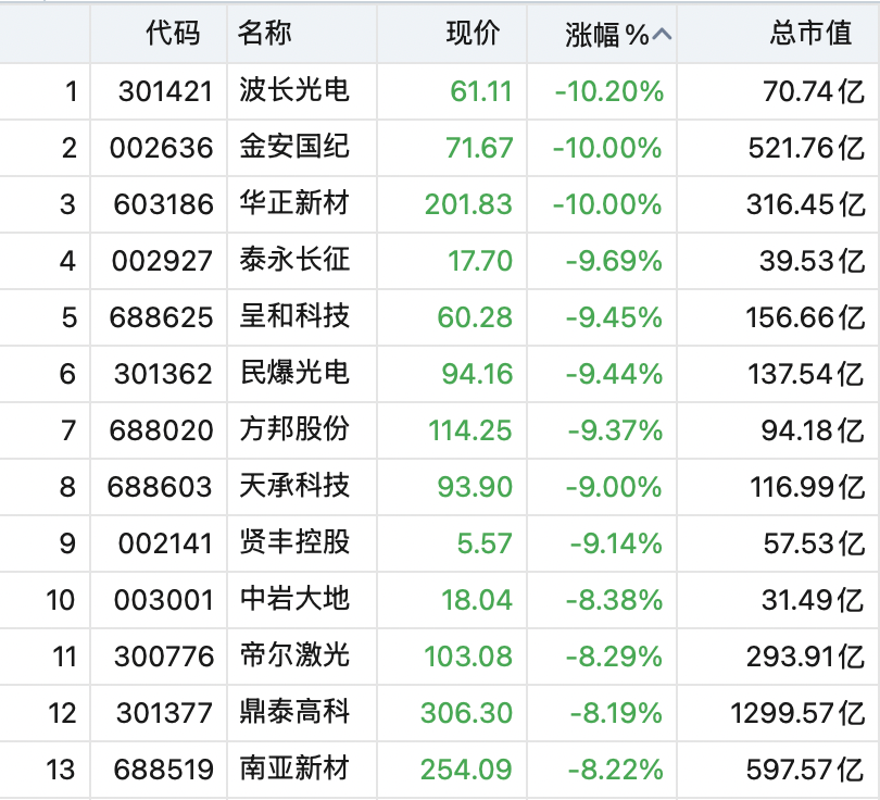 大面积跳水！“光”大跌，千亿市值股重挫