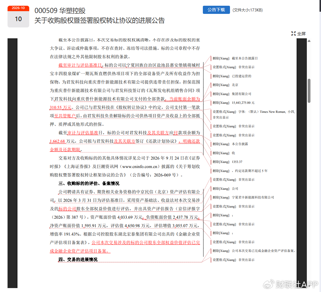 华塑控股现公告疏漏：误留修订痕迹 “隐藏信息”曝光？