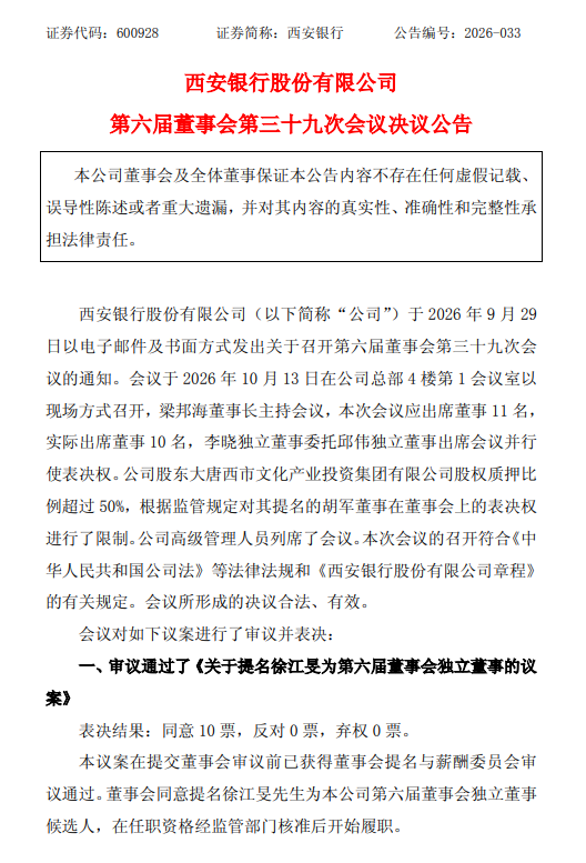 西安银行：聘任田丽、郭广涛为副行长，田丽兼任首席合规官