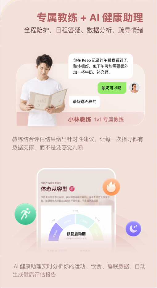 Keep推出产后身体恢复方案：定制训练饮食，专属教练与AI健康助理全程陪护