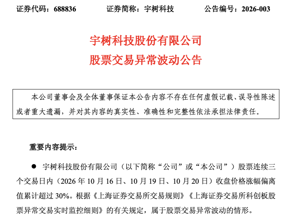 股价3天大涨30％，市值重回2000亿元！宇树科技紧急公告